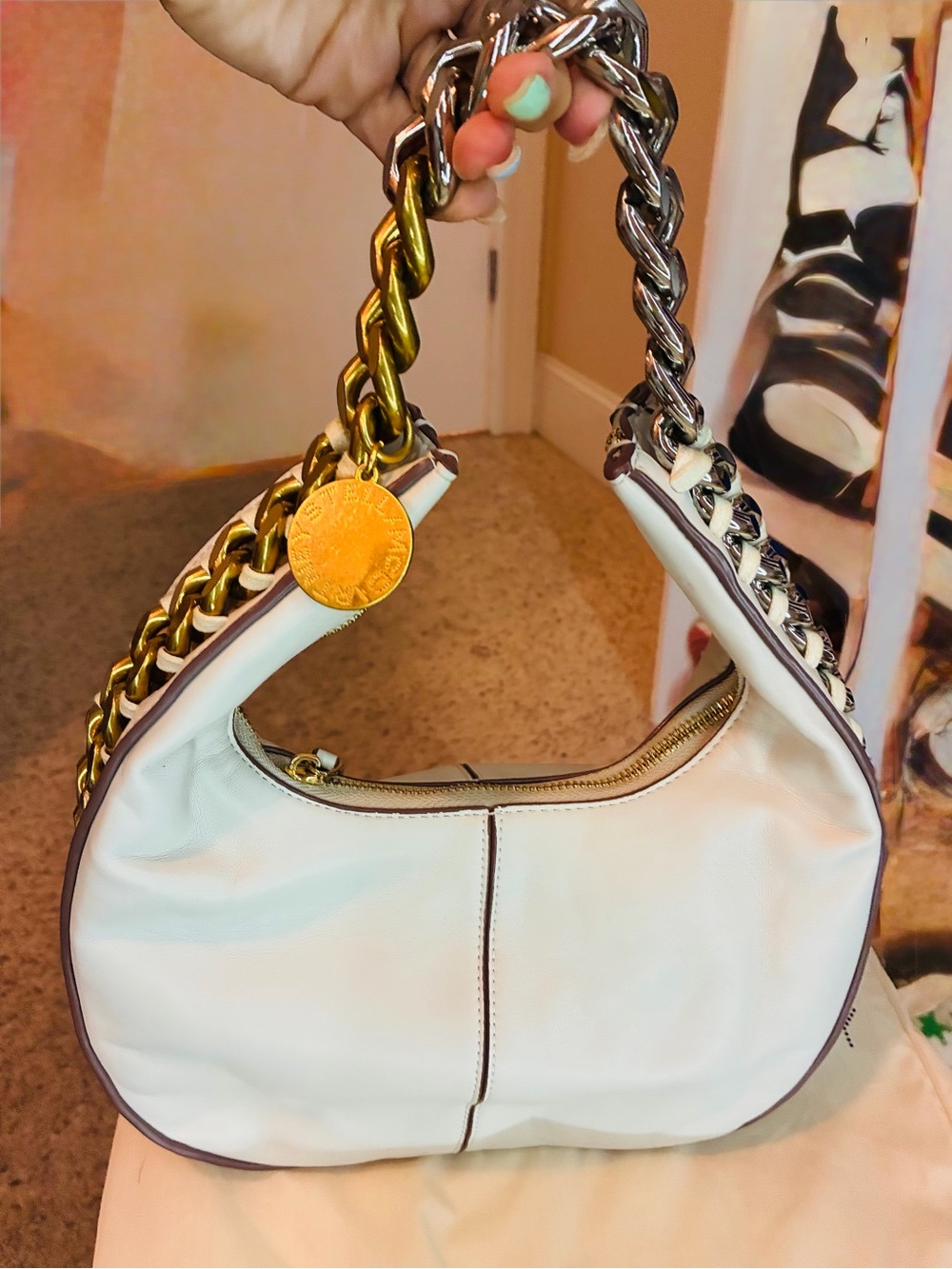 Stella McCartney White Shoulder Bag with Mixed Metal Chain